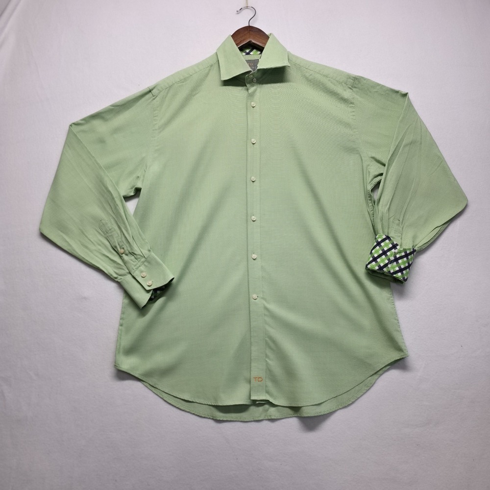 Thomas Dean Men's Green Long Sleeve Flip Cuff Button Up Shirt Size Large